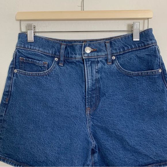 Express Dad Short High Rise Stretch Size 8 Dark Blue Wash 5 Pocket Denim - Picture 3 of 10